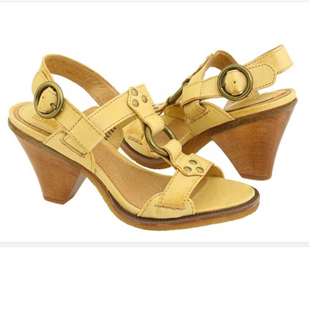 Yellow Frye Mandy T-Strap Sandals